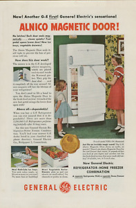 1950 General Electric Refrigerator Freezer Alinco Magnetic Door Vintage PRINT AD