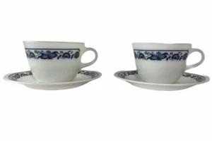 Pyrex Old Town Vintage Blau Zwiebel Tee Kaffee Tassen C Henkel #36 mit Untertassen Set 2 - Bild 1 von 7