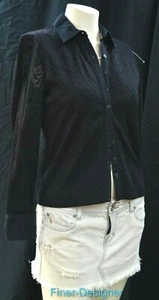 Talbots Button Blouse black Stretch lace Dress Shirt Top long sleeve Size SP NEW - Picture 1 of 8