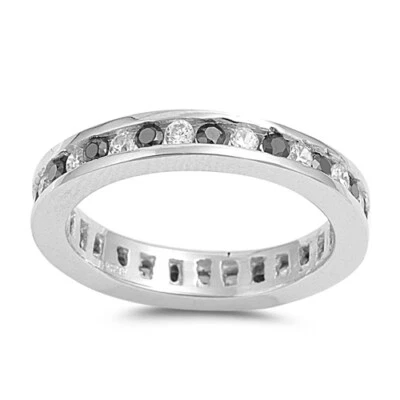 Sterling Silver 1.5 cttw Black And Clear Cubic Zirconia Eternity Band Ring - Image 1 of 4