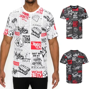 Victorious Men's Casual All Over Newspaper Letter Graphic T-Shirt TS7472 - Picture 1 of 8