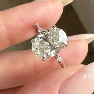 3.00 CT Oval Cut Real Moissanite Solitaire Engagement Ring Solid 14K White Gold - Imagen 1 de 10