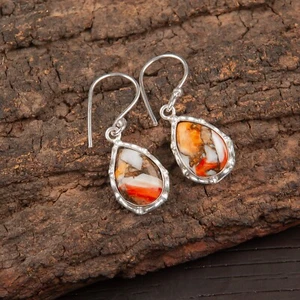 Orange Copper Turquoise Gemstone 925 Sterling Silver Jewelry Earrings For Women - Picture 1 of 6
