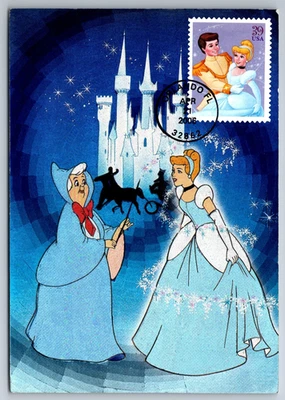 #4026 The Art of Disney Cinderella FDC Maxi Card on used Swedish Postcard - Image 1 of 2