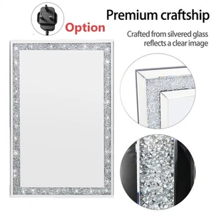 Crushed Diamond Wall Mirror diamante Gems Crystal Sparkly Silver Large 90x60cm - Picture 1 of 11