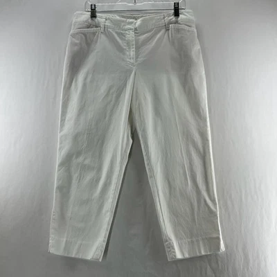 Talbots Perfect Crop Pants Women 12P High Rise Stretch Soft Twill Slit Hem White - Image 1 of 4