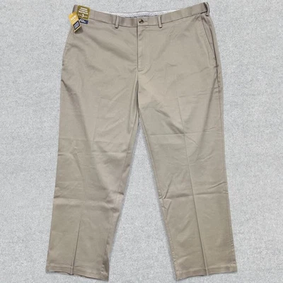 NUEVO Pantalones Haggar Para Hombre 44x30 Beige Premium Caqui Calce Clásico Pierna Recta Preppy Foto 1 de 4
