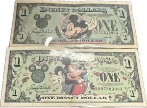 Set of 2 $1 Mickey Mouse Disney Dollars Dollars-1989 & 2000 - Micky Mouse - Picture 1 of 2