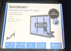 SANDSTROM Easy Glide SFMGM18 Full Motion 32-55 TV Bracket Wall Mount Tilt Swivel - Picture 1 of 13