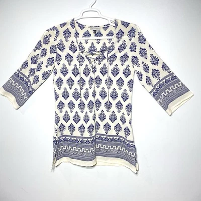 Túnica veneciana con cordones J VALDI Swim Cover Up para mujer talla XS crema azul marino cachemir Foto 1 de 4