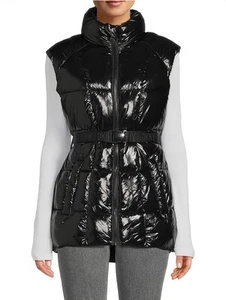 DKNY Sport Women's Black Performance Belted Wet Sire Puffer Vest Size XL - Picture 1 of 11