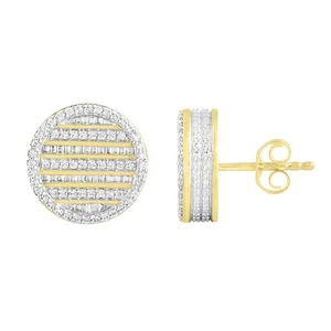 Men's Stud Earrings 1.00ct Round/baguette Diamond 10k Yellow Gold - Picture 1 of 1