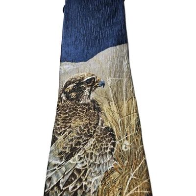 Corbata de seda halcón de colección especies en peligro de extinción 1998 John Dawson Hunting the Ridge Bird Foto 1 de 4