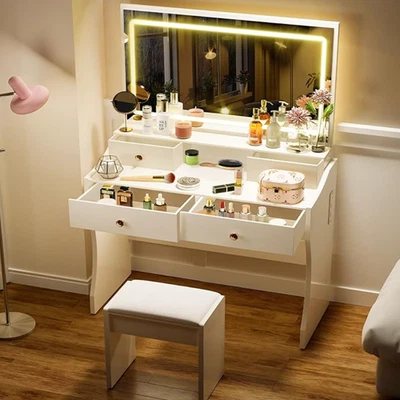 Dream Makeup Vanity Desk with Mirror and Lights, Vanity Table and Chair Set  - Image 1 of 3