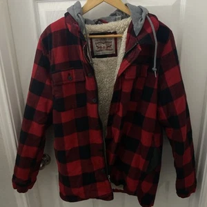Levi Strauss gefütterter karierter Hoodie Mantel Jacke schwarz rot schwer Herren Große L - Bild 1 von 7