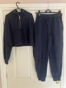 SWEATY BETTY TRACK SUIT SIZE SMALL NAVY BLUE ZIP NECK POCKETS VGC - Picture 1 of 10