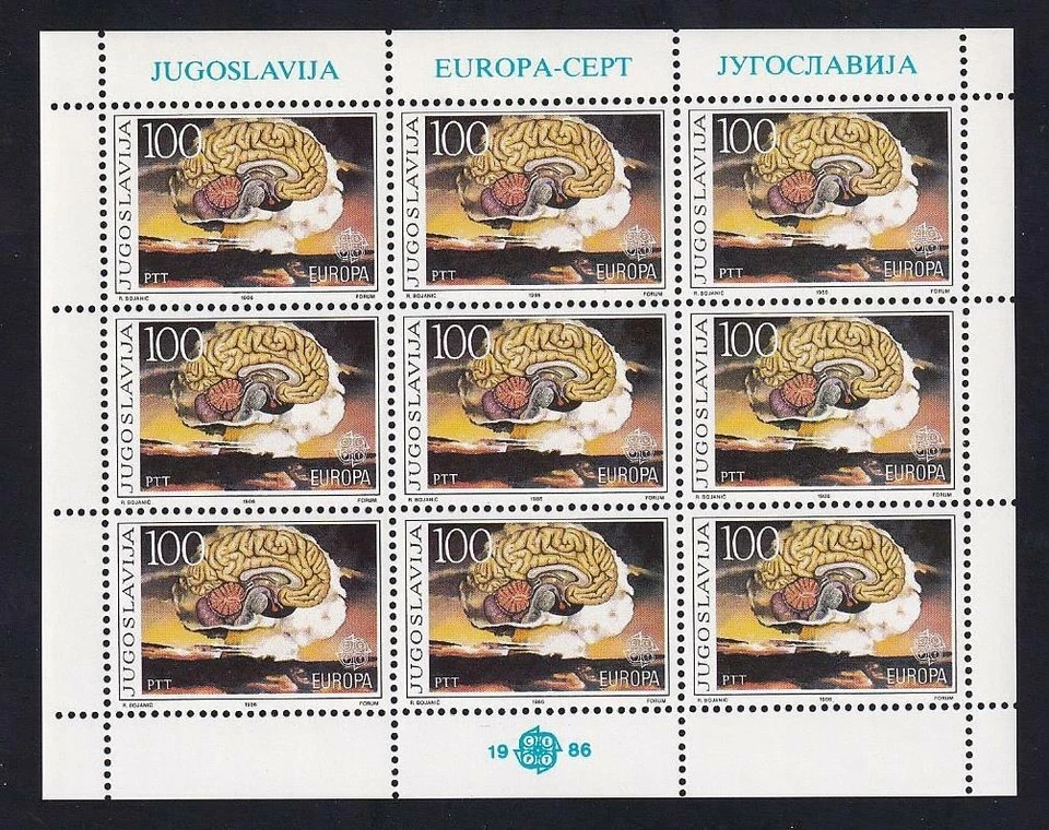 Yugoslavia Europa 1986 Brain-Mushroom Cloud MNH panel de 9, sc#1780 [p63] Foto 1 de 1