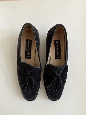 Kenneth Cole Tacones Gruesos de Gamuza Azul Marino con Borlas Talla 6 Foto 1 de 4