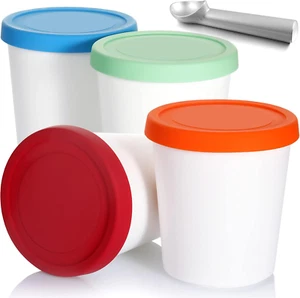 5 Pack Ice Cream Containers 1Qt Freezer Storage Tubs with Silicone Lids and S... - Picture 1 of 1