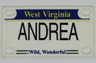 ANDREA West Virginia Mini Souvenir Name Plastic License Plate