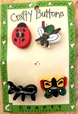 Crafty Productions Buttons BUGS Insect Buttons ~ 4 Pk ~ Ladybug, Ant, Butterfly - Image 1 of 4