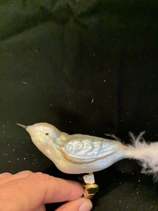 Blown Glass Bird W/ Feather Tail Clip on Christmas ornament 8” G1 - Picture 1 of 6