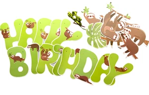 SLOTH BIRTHDAY PARTY DECORATIONS SUPPLIES HAPPY BIRTHDAY BANNER & DECORATIVE - Picture 1 of 3