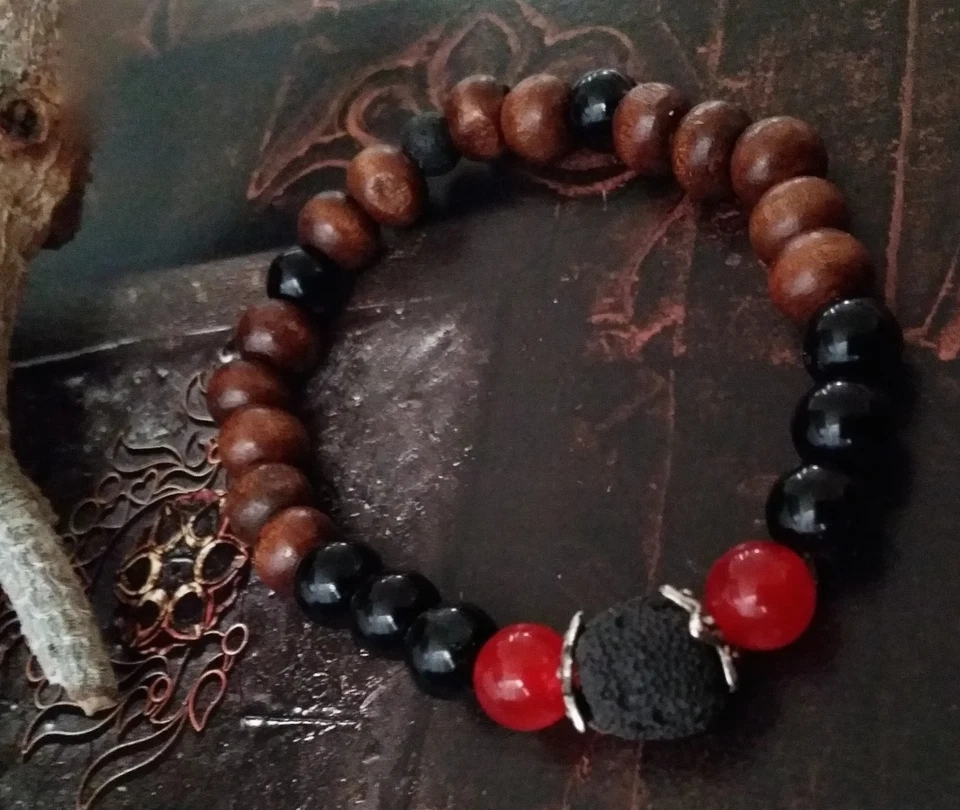 Pulsera JADE ÓNIX LAVA Energía Abierta Gemas Madera Cuentas Negra Protección Karma  Foto 1 de 4