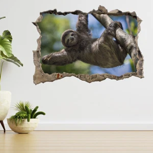 Calcomanía de póster Happy Sloth on Tree 3D Smashed View A801 - Imagen 1 de 2