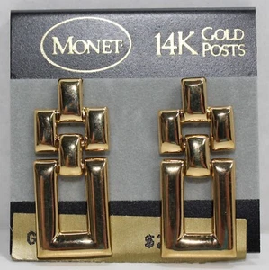 PENDIENTES COLGANTES DE ESLABÓN MONETARIO DE COLECCIÓN TONO DORADO CON POSTES DE ORO DE 14KT ¡NUEVOS EN TARJETA! - Imagen 1 de 3