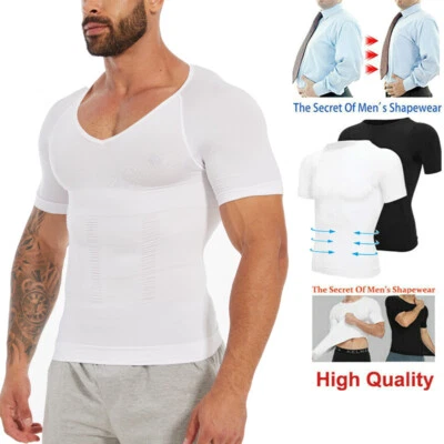 Mens Slimming Body Shaper Shirts Gynecomastia Tummy Compression Undershirt Tops - image 1 of 4