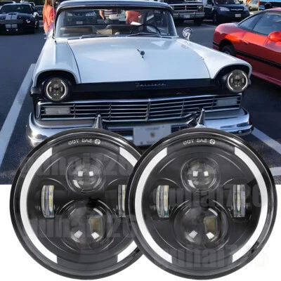 For Ford Fairlane 1955 1956 1957 2PC 130W 7inch Round LED Headlights HI/LO Bulbs - Image 1 of 4