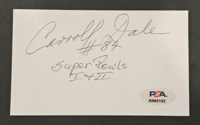 CARROLL DALE Signed 3x5 Index Card-SUPER BOWL I & II-GREEN BAY PACKERS-PSA - Image 1 of 4
