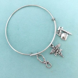 MEDIC PA NURSES Expendable Silver Alloy Charms Bangle Bracelets. - Picture 1 of 3