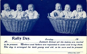 Vintage S School Rally Day Postcard Babies in Baskets Cradle Roll Early 1900's  - Picture 1 of 4
