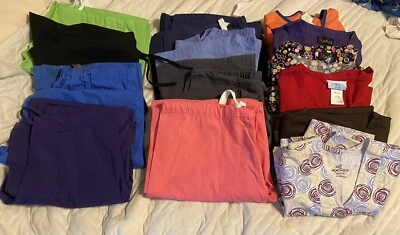 LARGE LOT 14 Varied Brands XS PXS Scrub Scrubs Tops Pants 8 pants, 6 tops READ - Image 1 of 4