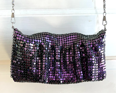 Cartera Bandolera Bolso sin asas de malla metálica púrpura 8" Cadena tono plata verde brillante Foto 1 de 4