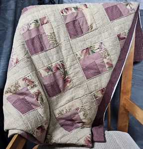 Quilt Handmade 84x88 Throw Blanket Bedspread Queen King Brown Red Rose Floral - Picture 1 of 6