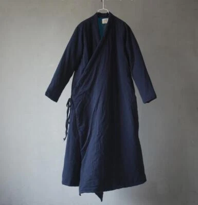 Chinese Vintage Hanfu Frock 100% Linen Women's Long Quilted Jackets Coat Winter - Image 1 of 4