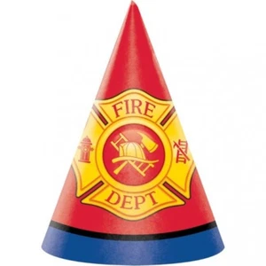 Flaming Fire Truck Child Size Hats 5 Per Pack Paper Firefighter Birthday Favors - Picture 1 of 1