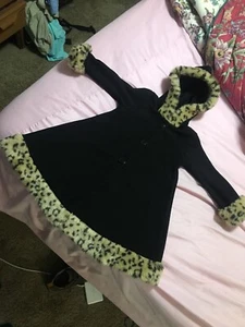 Sophie Rose Girls Faux Fur Coat Hood NWT 2T Black Leopard Trim Winter Hooded - Picture 1 of 5