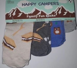 Happy Campers 032423 Family Fun Socks 4 Pair Crew Socks for Dad Mom Kid & Baby - Picture 1 of 2