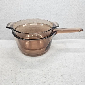 2pc Corning Amber Visions 1.5 L Saucepan Pan Pot Lid Double Boiler Set Cookware - Picture 1 of 12