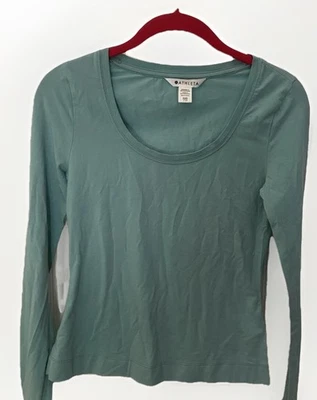 Athleta Shirt Womens XXS Green Scoop Neck Long Sleeve Stretch Cotton Tee Soft - Image 1 of 4