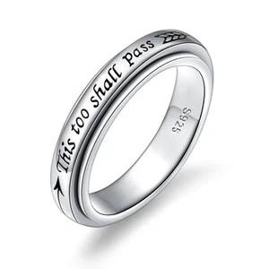 This Too Shall Pass Anello Spinner Uomo Donna Anelli Fidget per Ansia Stress Re... - Foto 1 di 6