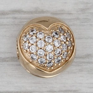 Pandora Pave Heart Clip Bead Charm 14k Gold Cubic Zirconia 750832CZ - Picture 1 of 6