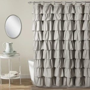 Lush Decor, Light Gray Ruffle Shower Curtain | Floral Textured Vintage Chic - Picture 1 of 5