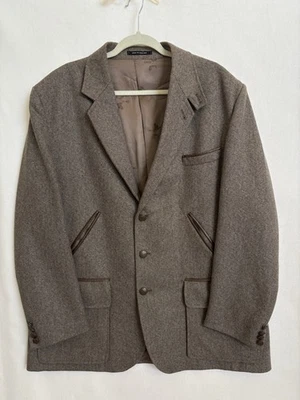Orvis Thornproof Twist Tweed Men Sz46 VTG Coat Brown Leather Trim Wool England  - Image 1 of 4