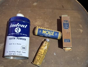 1940s Iodent Dental Tooth Powder Tin And Molle Shave Cream W/box HTF Originals - Picture 1 of 6