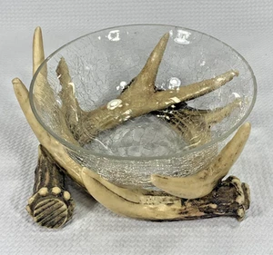 Rustikaler künstlicher Geweihständer mit Crackle Glasschale - Lodge Hütte Dekor 6" - Bild 1 von 6